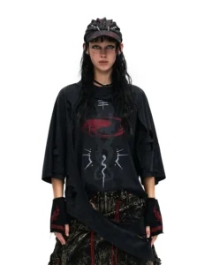 StayHumble Double-Layer Distressed Mythology Print T-Shirt Black